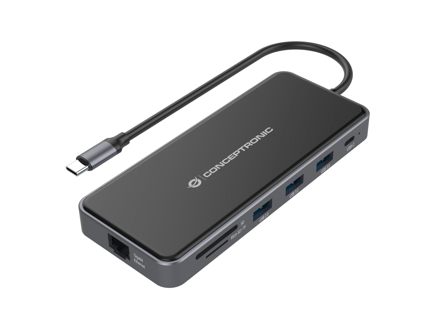 CONCEPTRONIC 12-in-1 Docking Station USB 3.2 Gen 1 - MST - HDMI x 2 - VGA - USB-C Data - USB 3.0 x 2 - USB 2.0 - SD - TF/MicroSD - Audio - Gb