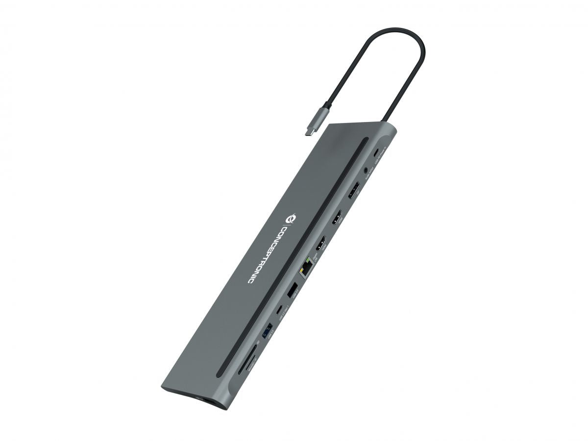 CONCEPTRONIC 12-in-1 USB 3.2 Gen 1 Docking Station - MST - Triple 4K Display - 100W USB PD - HDMI x 2 - DisplayPort - GbE LAN - USB-A 3.0 x 2