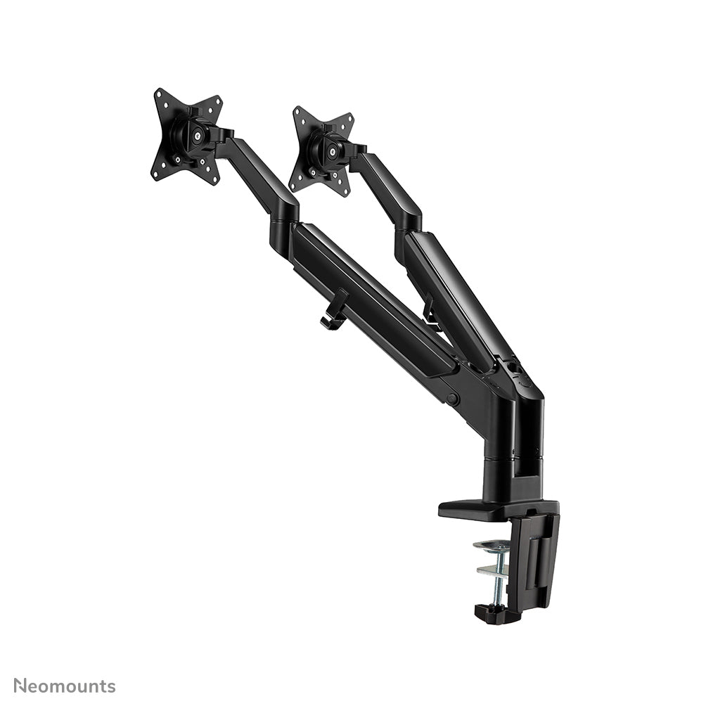 NEOMOUNTS Dual Monitor Arm - 17-32inch - 1-9 kg/screen - Gas Spring - 180 Degrees -Stop Mechanism - Space Saving T-Rex Model - Black