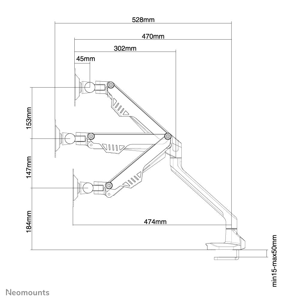 NEOMOUNTS Single monitor arm - 10-32 inch - 2-8 kg - gas spring - 170 degrees - Topfix - Black