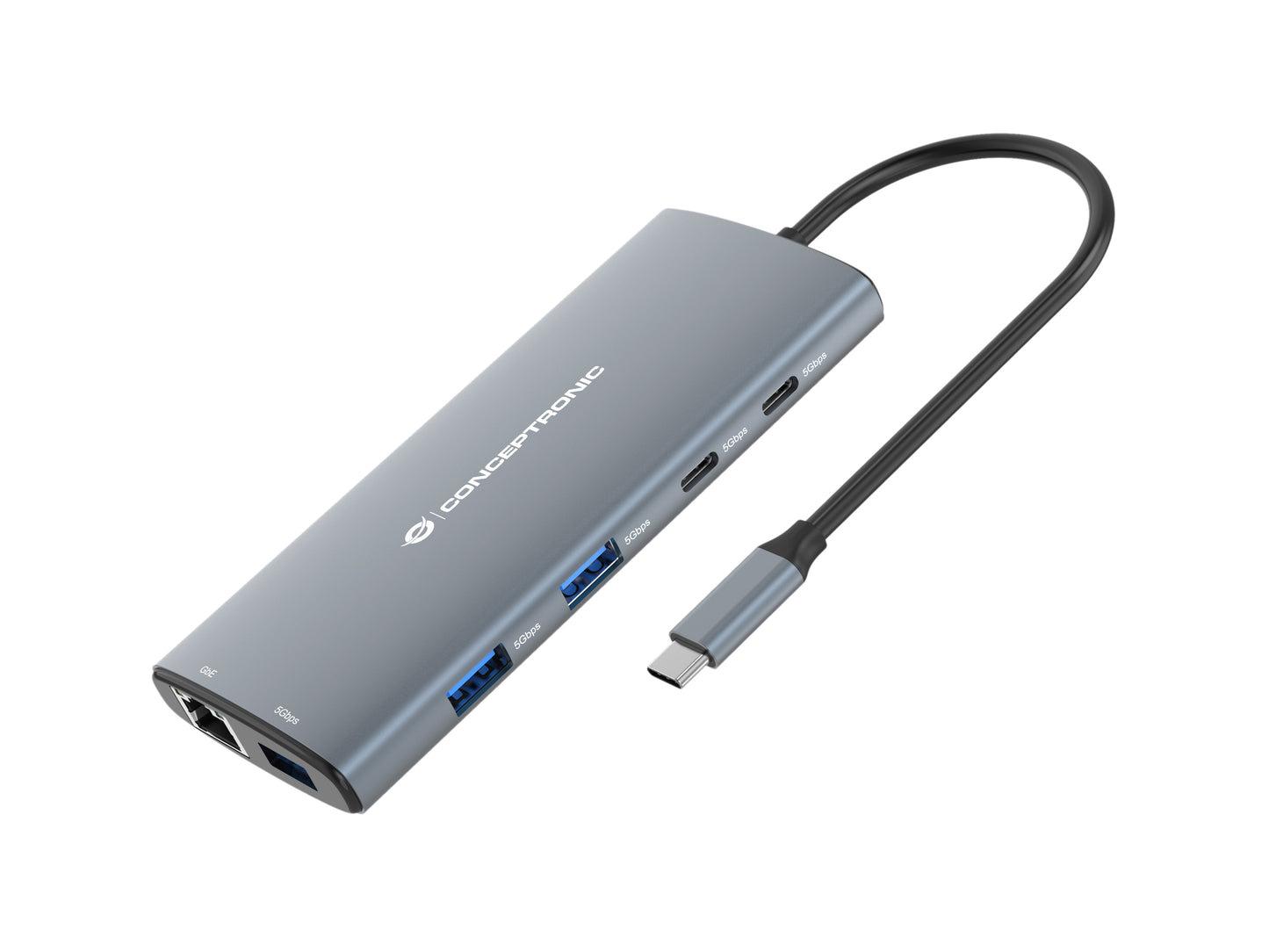 CONCEPTRONIC 10-in-1 USB 3.2 Gen 1 Docking Station - HDMI - 100W USB PD - USB-C 5Gbps x 2 - USB-A 5Gbps x 3 - SD - TF/MicroSD - GbE