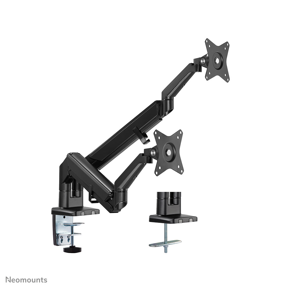 NEOMOUNTS Dual Monitor Arm - 17-32inch - 1-9 kg/screen - Gas Spring - 180 Degrees -Stop Mechanism - Space Saving T-Rex Model - Black