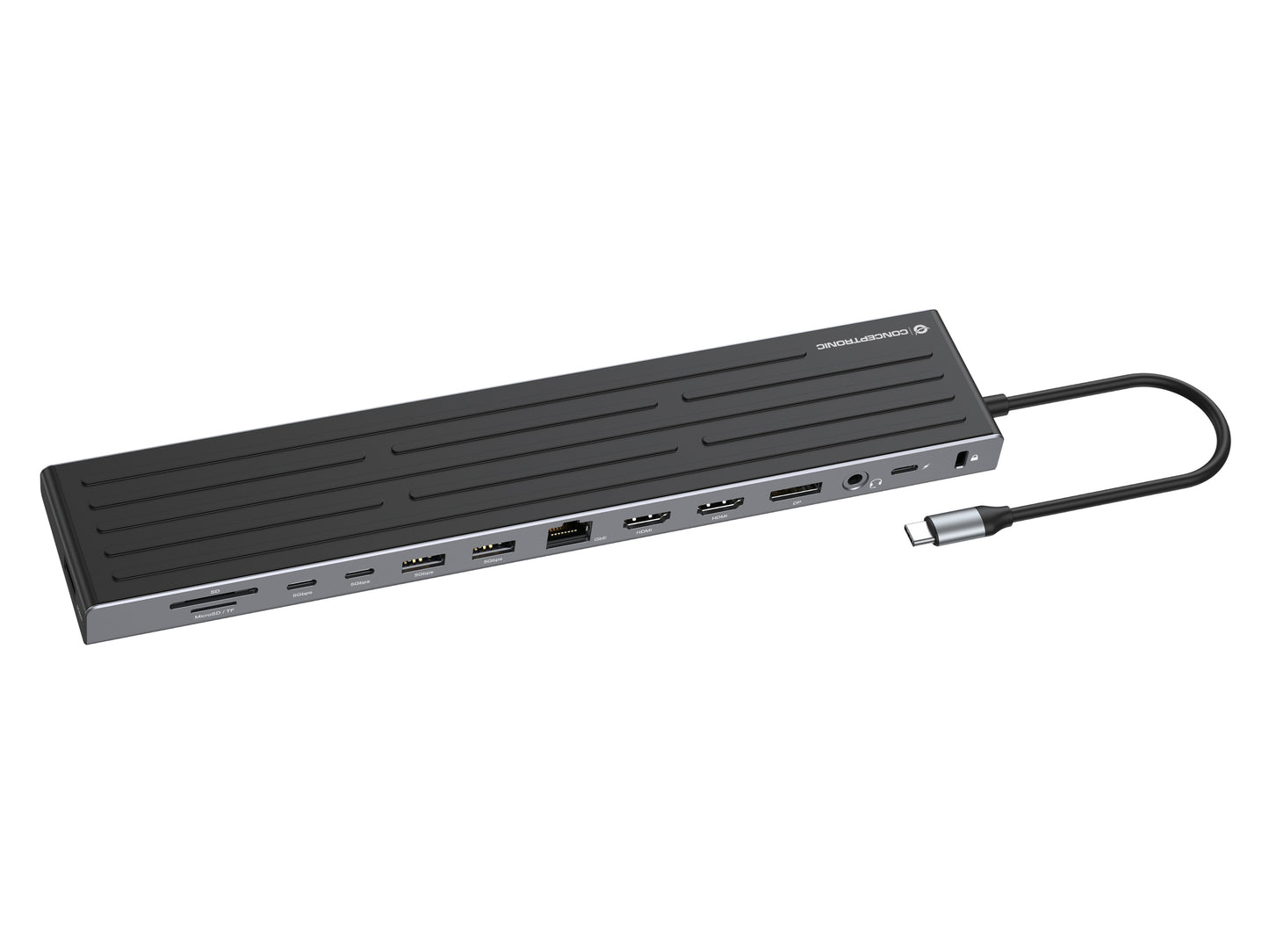 CONCEPTRONIC 14-in-1 MST Docking Station USB 3.2 Gen 1 - HDMI x 2 - DP - GbE LAN - USB-A 5Gbps x 3 - USB-C 5Gbps x 2 - SD - TF/MicroSD - 3.5m