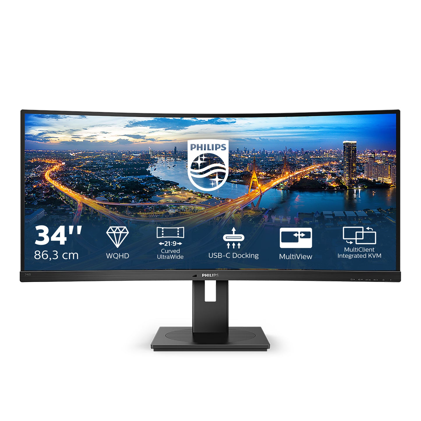 PHILIPS B-Line - 34 inch Curved - UltraWide Quad HD VA LED Monitor - 3440x1440 - USB-C Dock - HAS / RJ45