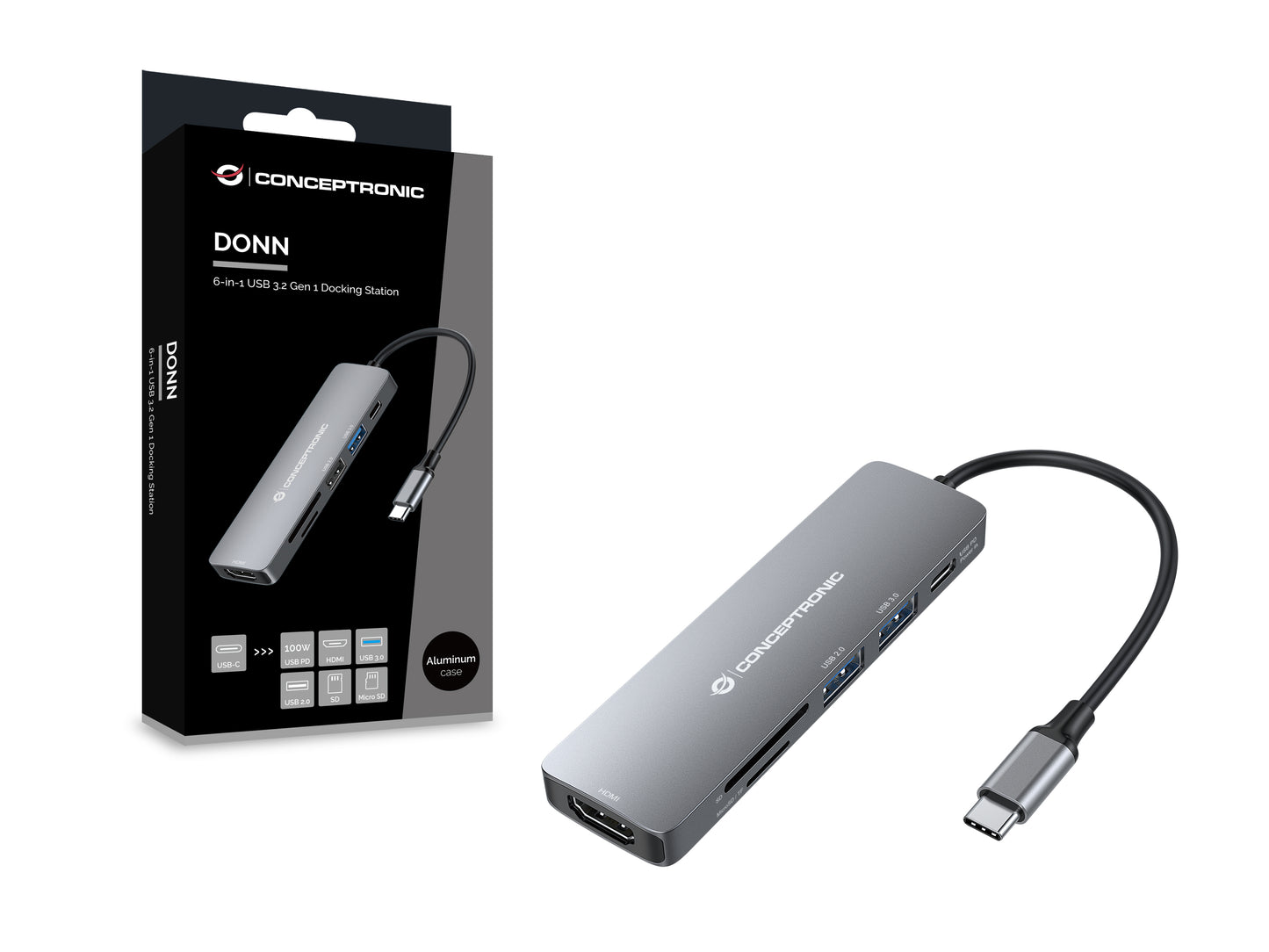 CONCEPTRONIC 6-in-1 USB 3.2 Gen 1 Docking Station - HDMI - 100W USB PD - USB 3.0 - USB 2.0 - SD - TF/MicroSD