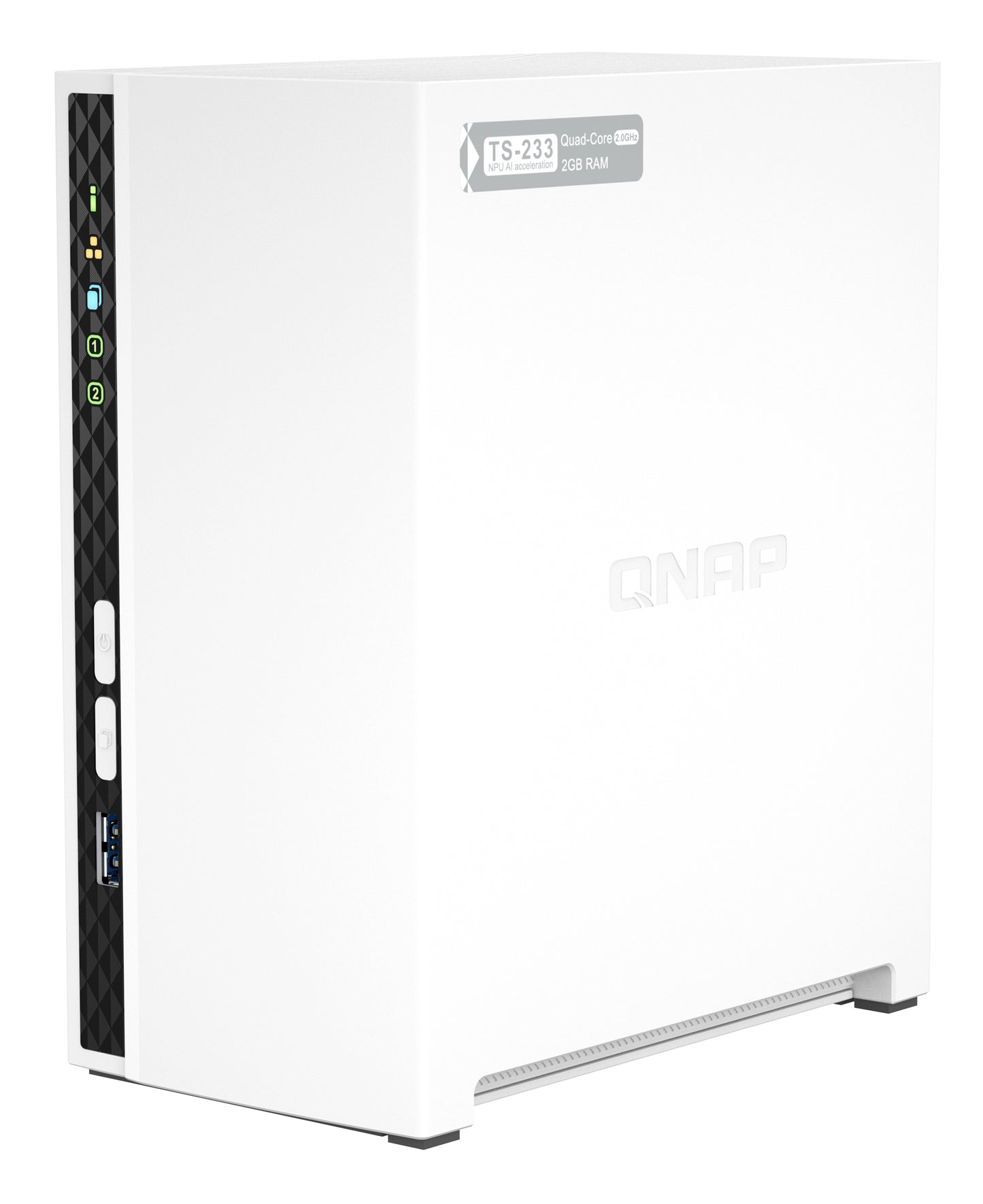 QNAP ARM 4-core Cortex-A55 NAS Mini Tower - 2x 3.5 Inch Bays - 2GB RAM - 4GB Flash - White