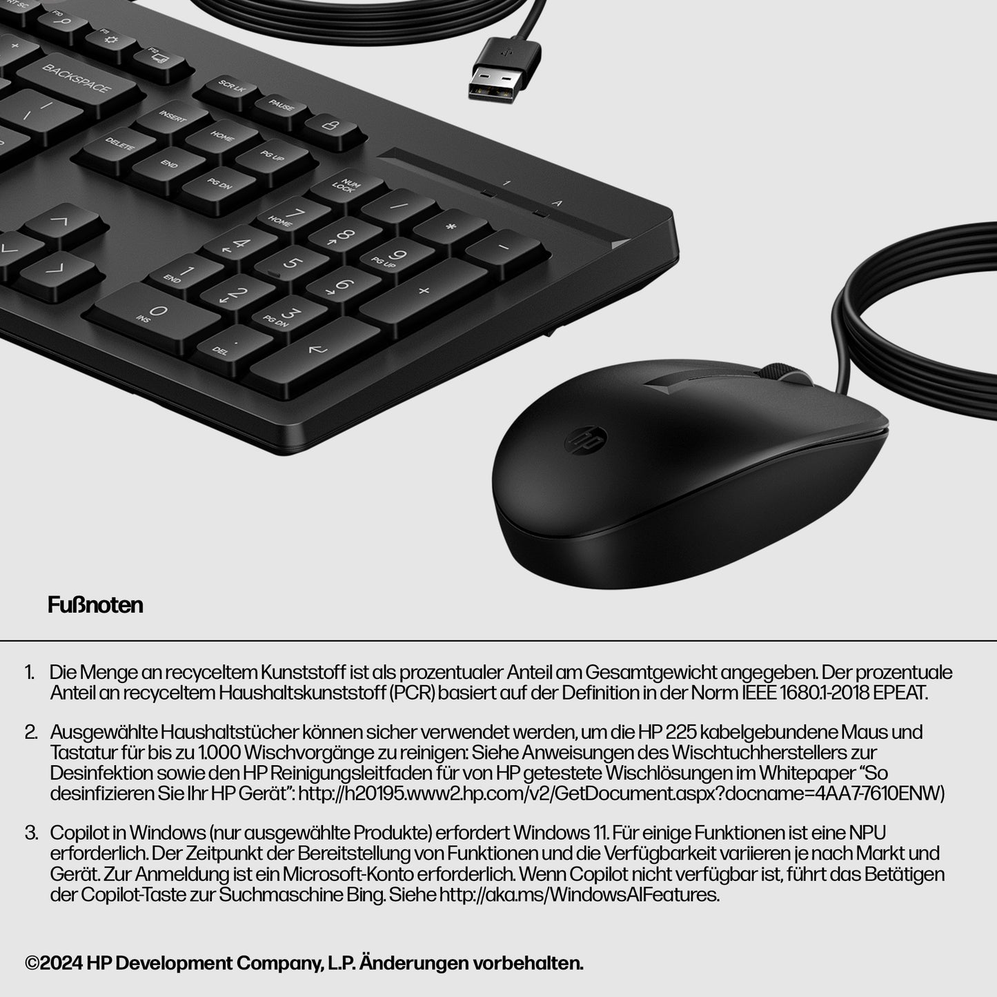 HP INC. 225 Wired Mouse and Keyboard Combo (AX2Y7AA) - QWERTY