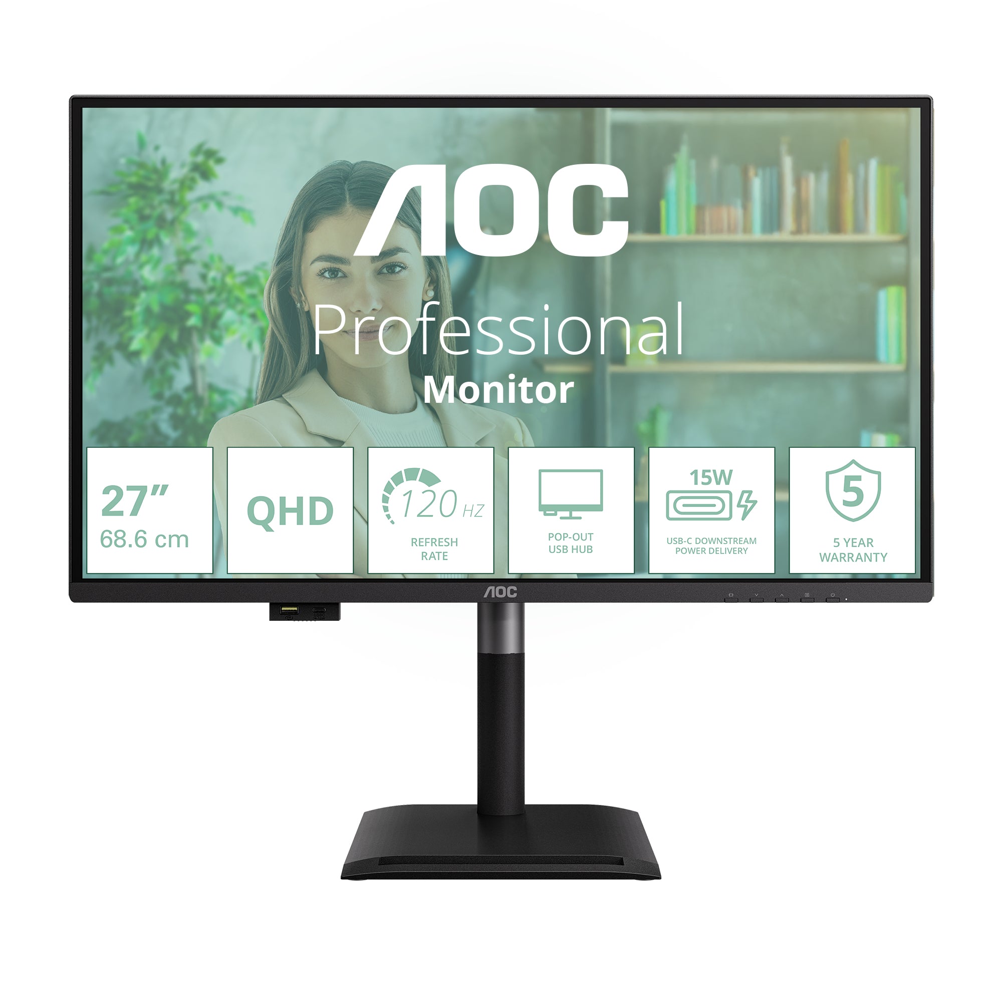 AOC P4 Series - 27 inch - Quad HD Monitor - 2560x1440 - Pivot - HAS