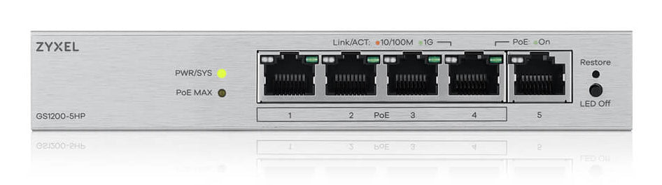 ZYXEL GS1200-5HPV3 Managed L2 Gigabit Ethernet (10/100/1000) Power over Ethernet (PoE) Desktop Grey
