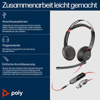 HP INC. Poly Blackwire 5220 Stereo USB-C Headset +3.5mm Plug +USB-C/A Adapter - BULK