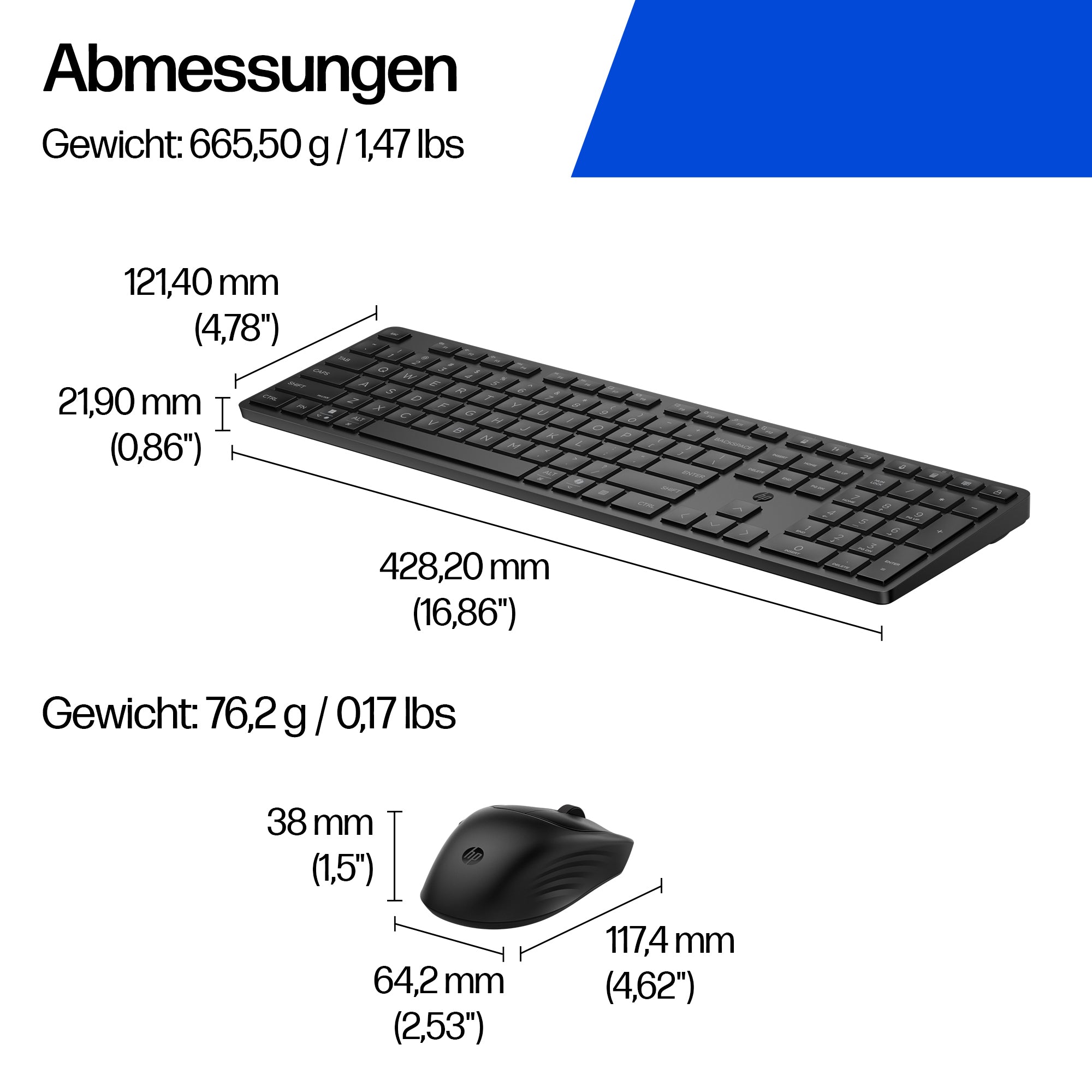 HP INC. 490C Multi-Device Dual-Mode Mouse and Keyboard Combo (BE1P9AA) - QWERTY