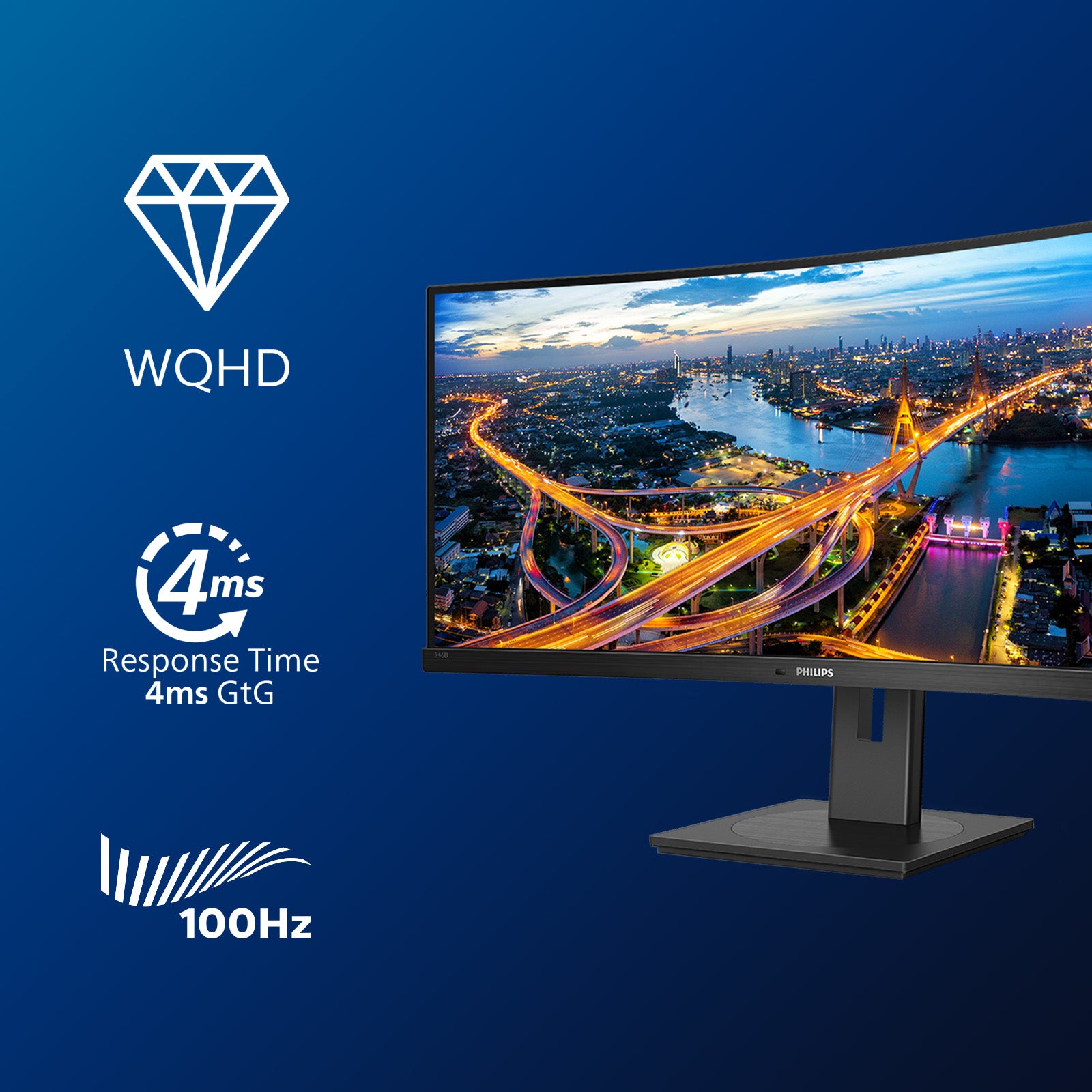 PHILIPS B-Line - 34 inch Curved - UltraWide Quad HD VA LED Monitor - 3440x1440 - USB-C Dock - HAS / RJ45