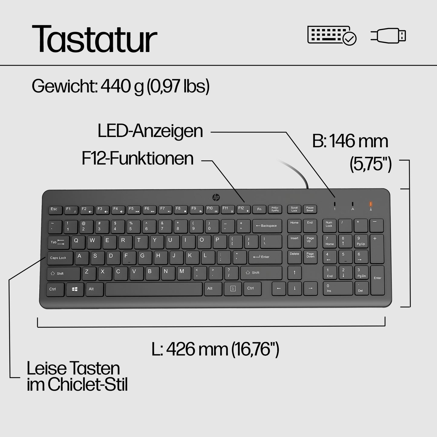 HP INC. 150 Wired Keyboard and Mouse Combo (240J7AA) - QWERTY