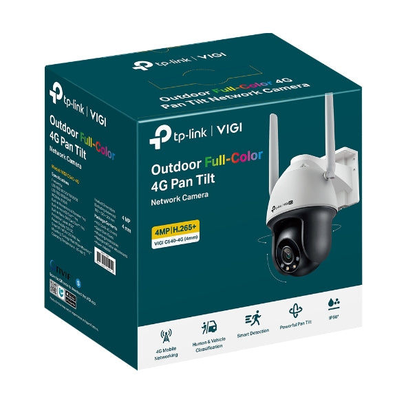 TP-LINK VIGI - 4MP 4G LTE Full-Color Wi-Fi Pan/Tilt Network Camera - 4 mm Fixed Lens