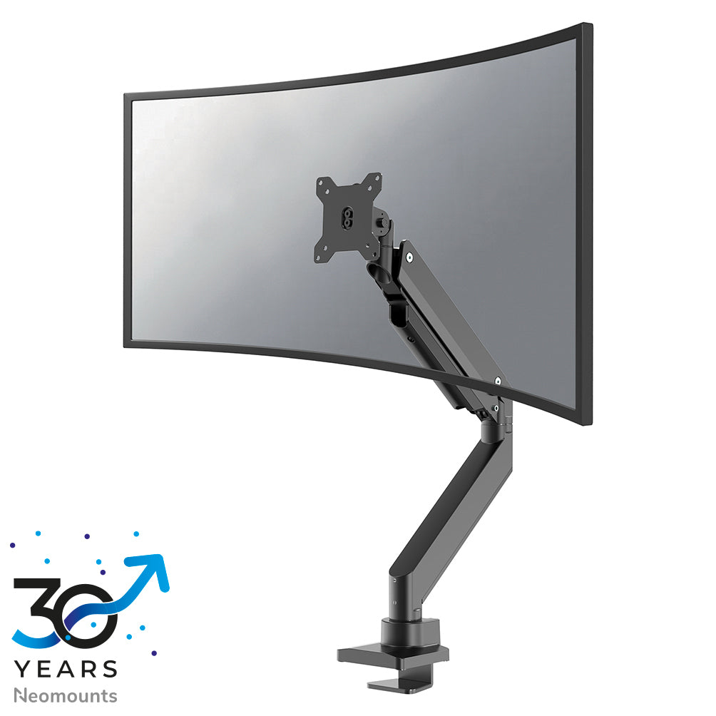 NEOMOUNTS Single Monitor Arm - 10-49inch - 1-18 kg (curved 14 kg) - Gas Spring - 180 Degrees -Stop Mechanism - Topfix - Black