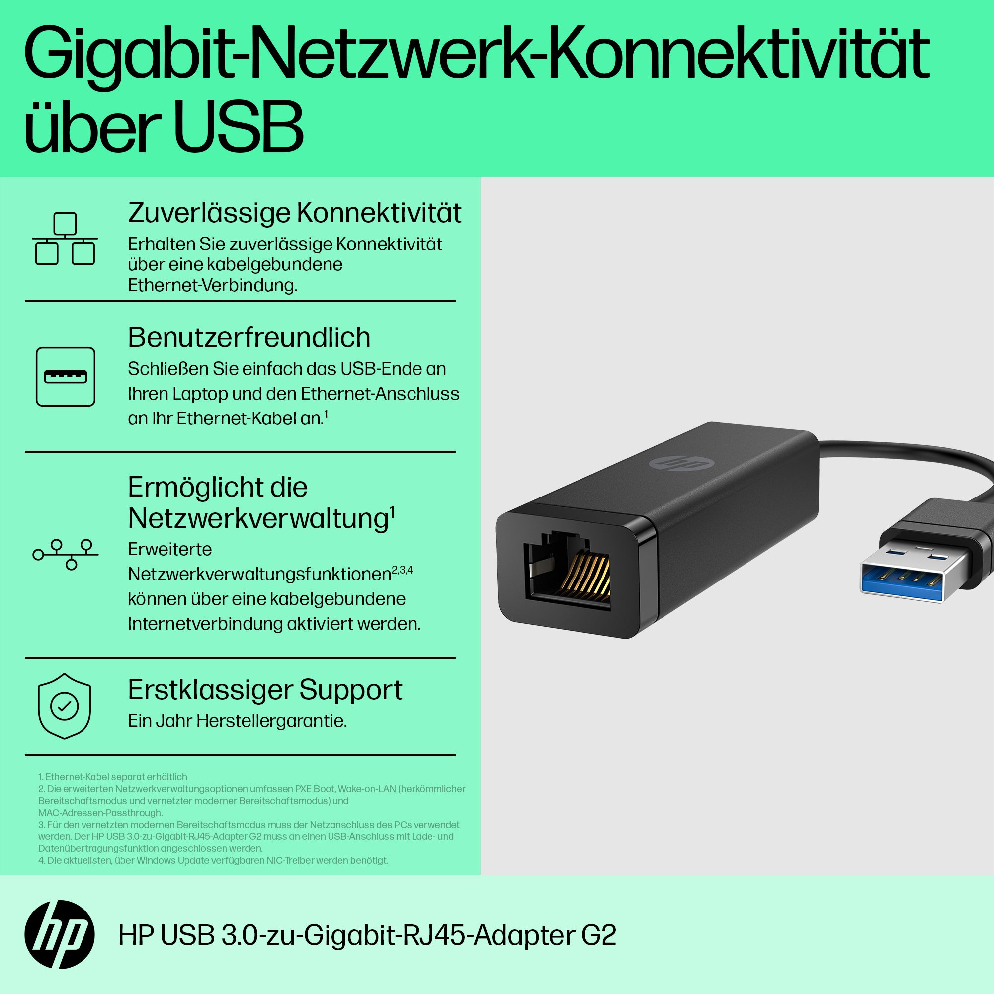 HP INC. USB 3.0 to Gigabit RJ45 Adapter G2