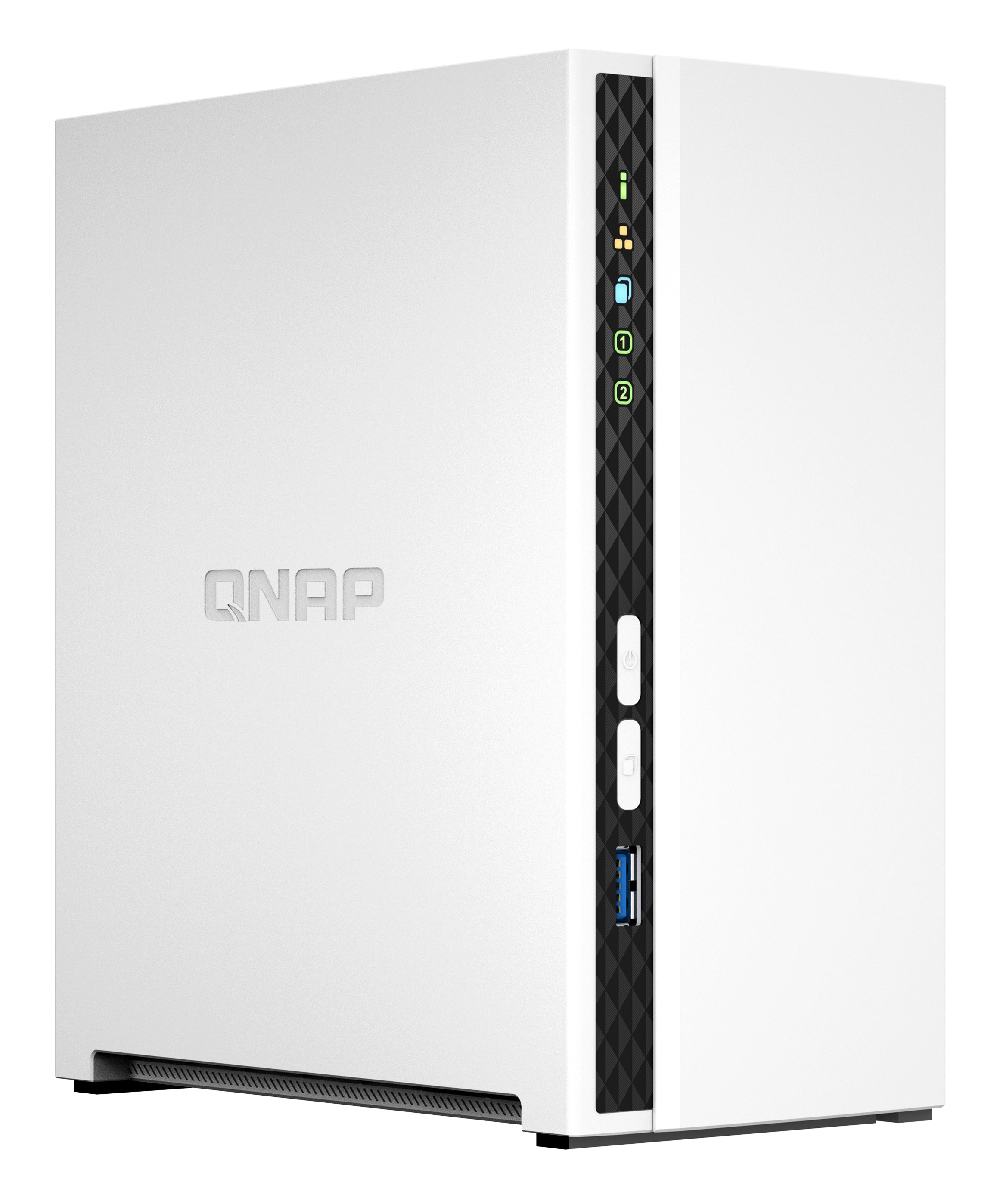 QNAP ARM 4-core Cortex-A55 NAS Mini Tower - 2x 3.5 Inch Bays - 2GB RAM - 4GB Flash - White