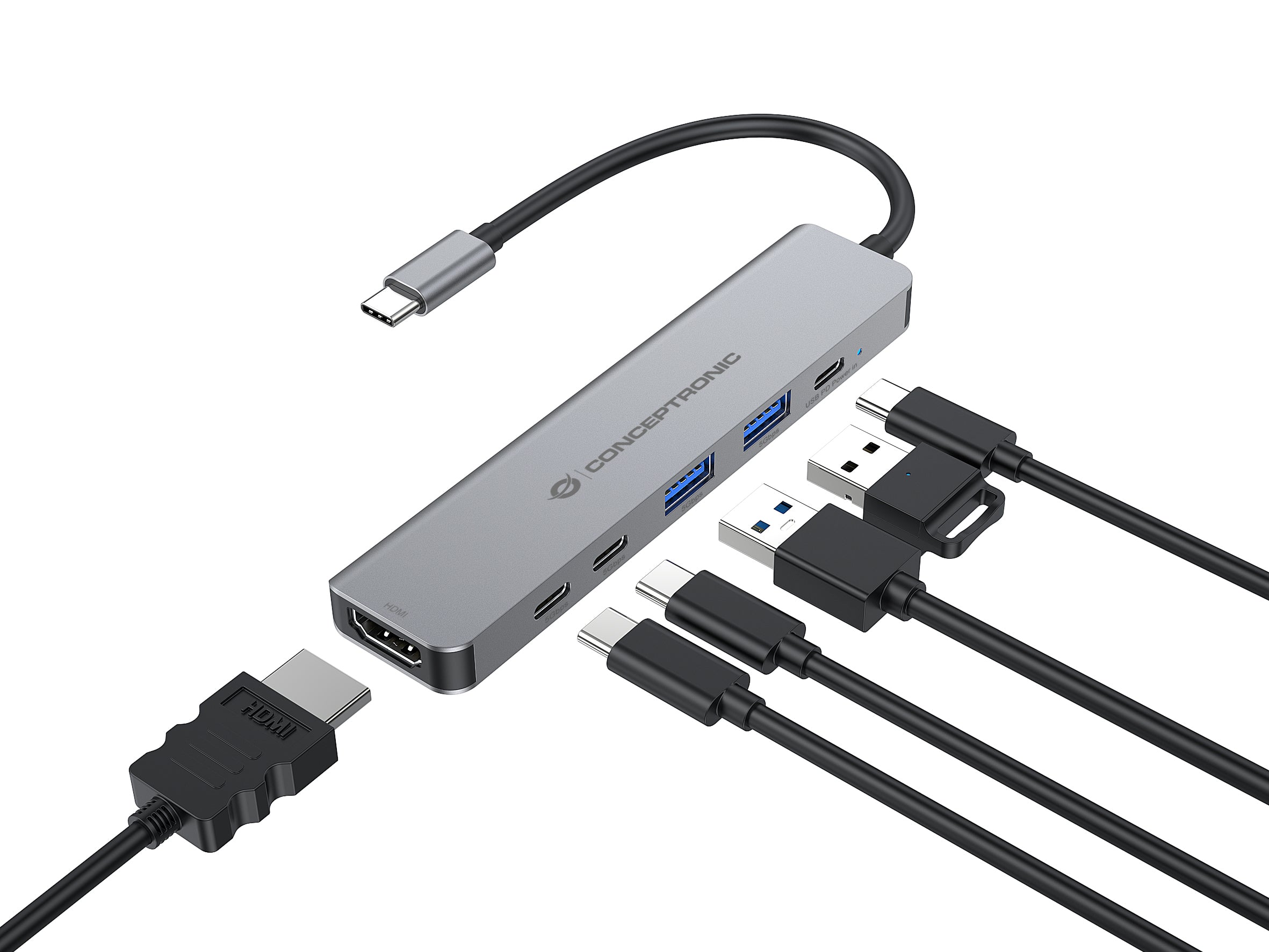 CONCEPTRONIC 6-in-1 Docking Station USB 3.2 Gen 1 - HDMI - USB-A 5Gbps x 2 - USB-C 5Gbps x 2 - 100W USB PD