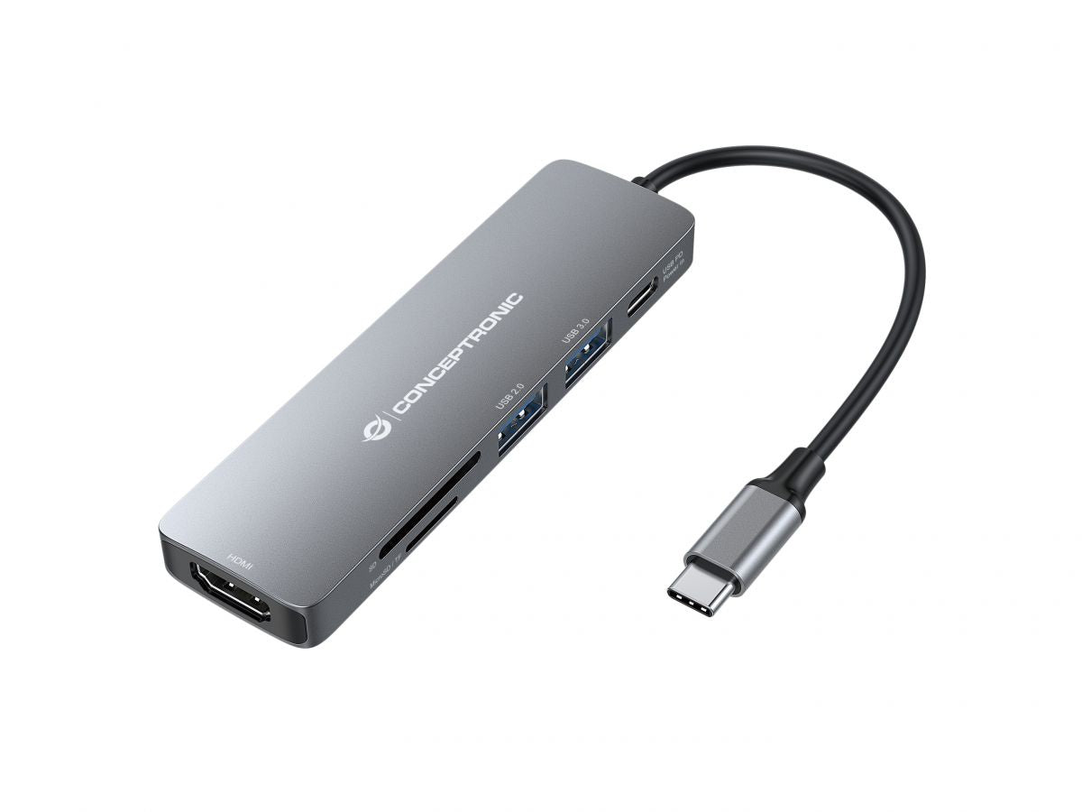 CONCEPTRONIC 6-in-1 USB 3.2 Gen 1 Docking Station - HDMI - 100W USB PD - USB 3.0 - USB 2.0 - SD - TF/MicroSD