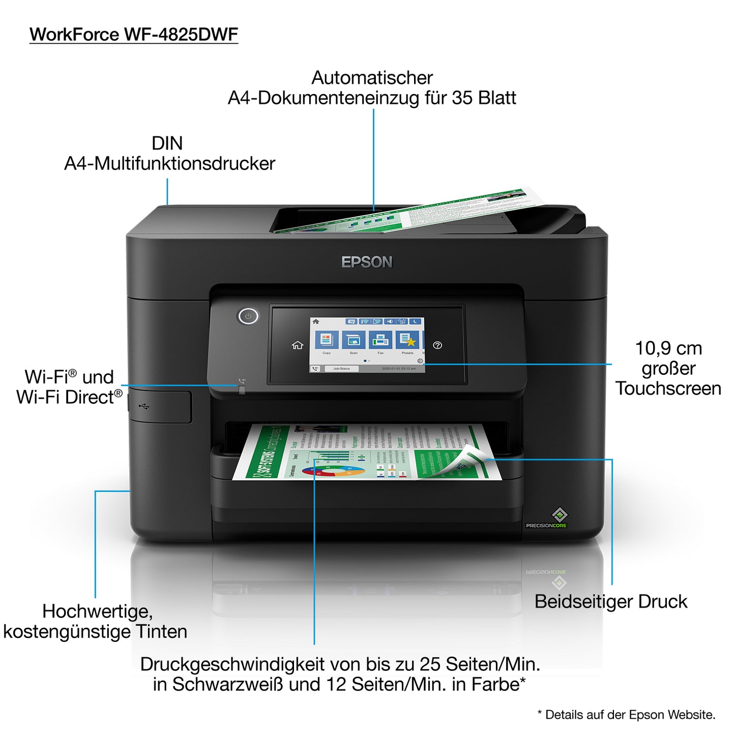EPSON WorkForce Pro WF-4825DWF Inkjet A4 4800 x 2400 DPI 25 ppm Wi-Fi