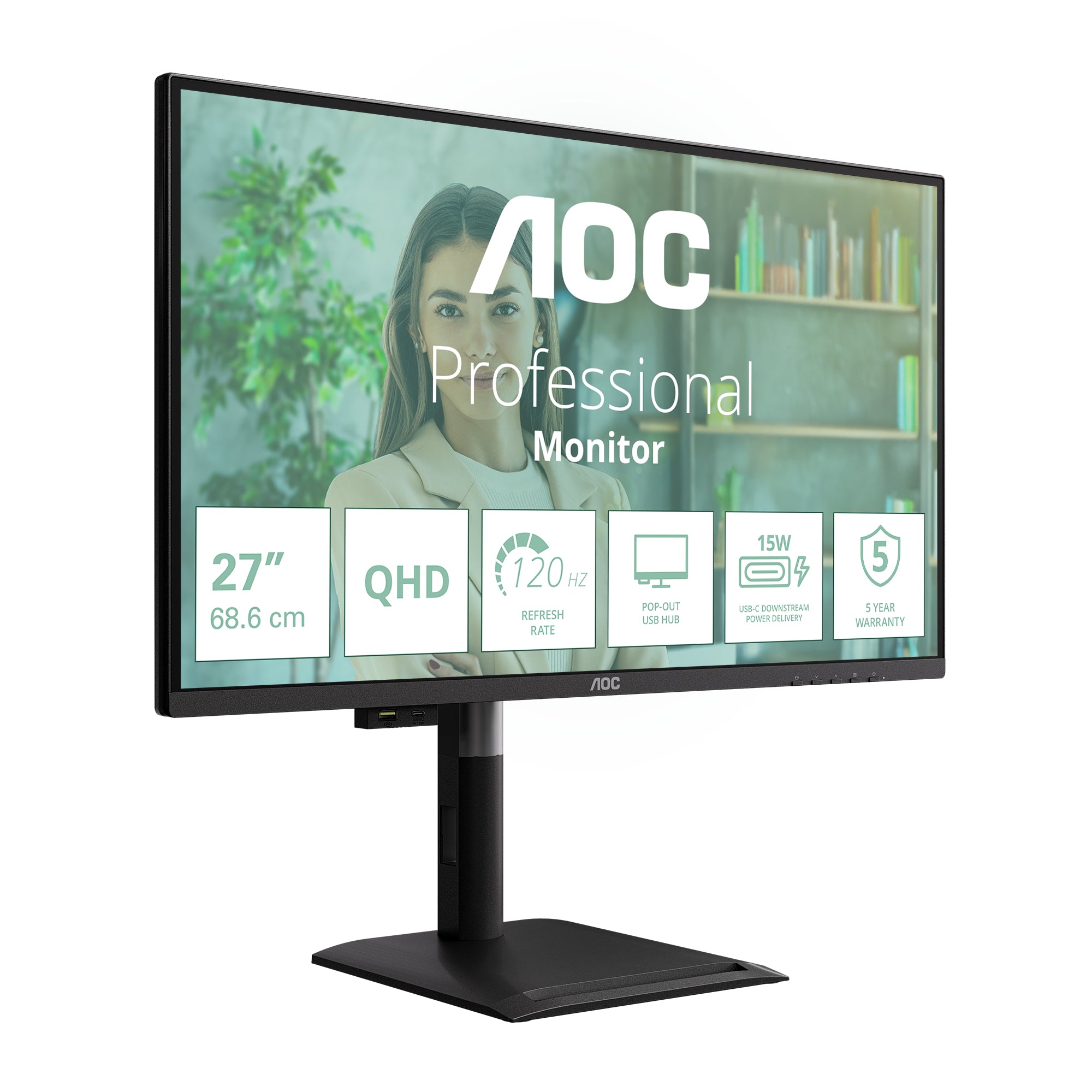 AOC P4 Series - 27 inch - Quad HD Monitor - 2560x1440 - Pivot - HAS
