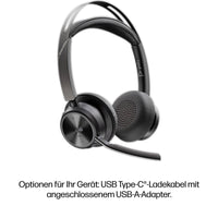 HP INC. Poly Voyager Focus 2 Microsoft Teams Certified USB-C-C Headset + USB-C/A Adapter + Charging Stand