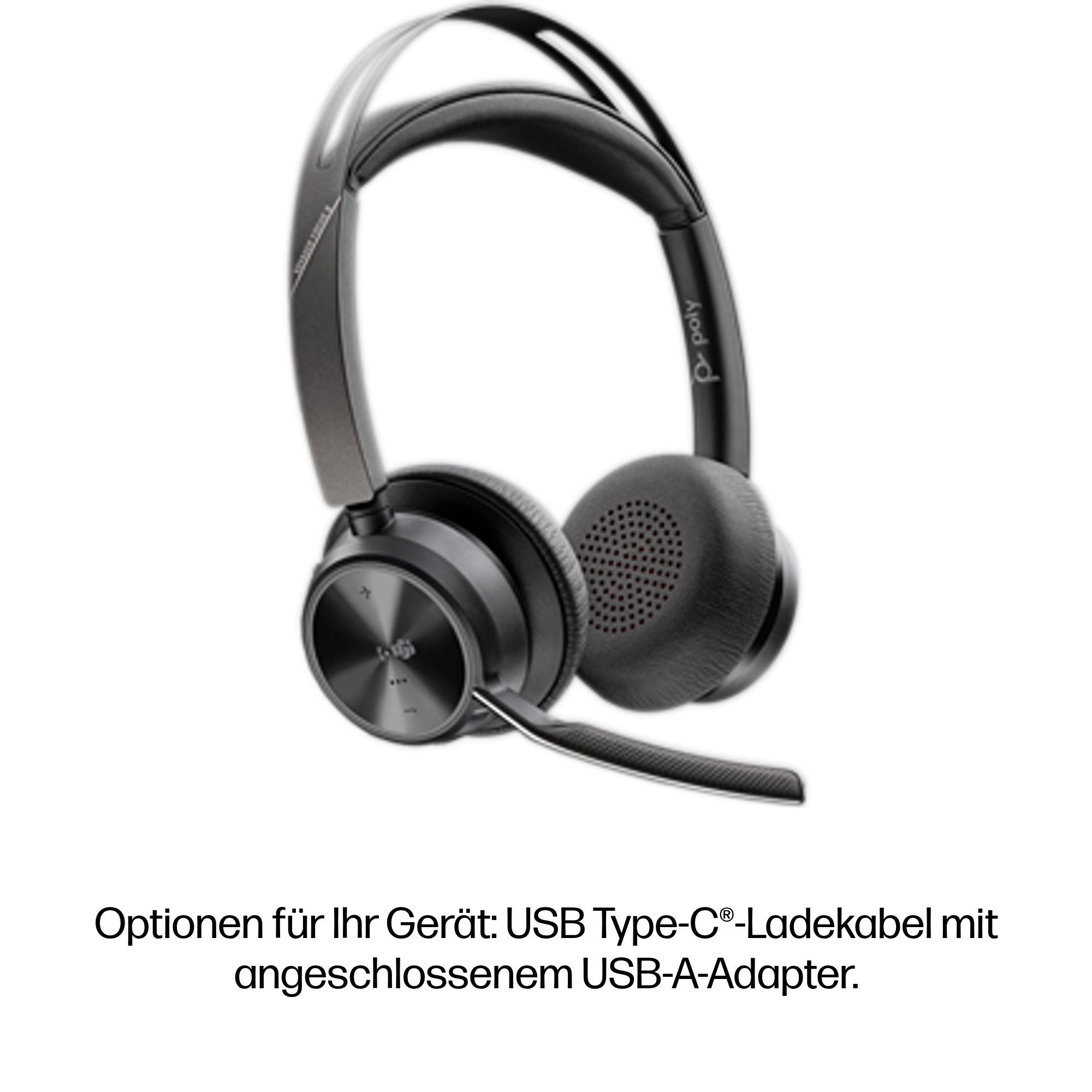 HP INC. Poly Voyager Focus 2 Microsoft Teams Certified USB-C-C Headset + USB-C/A Adapter + Charging Stand