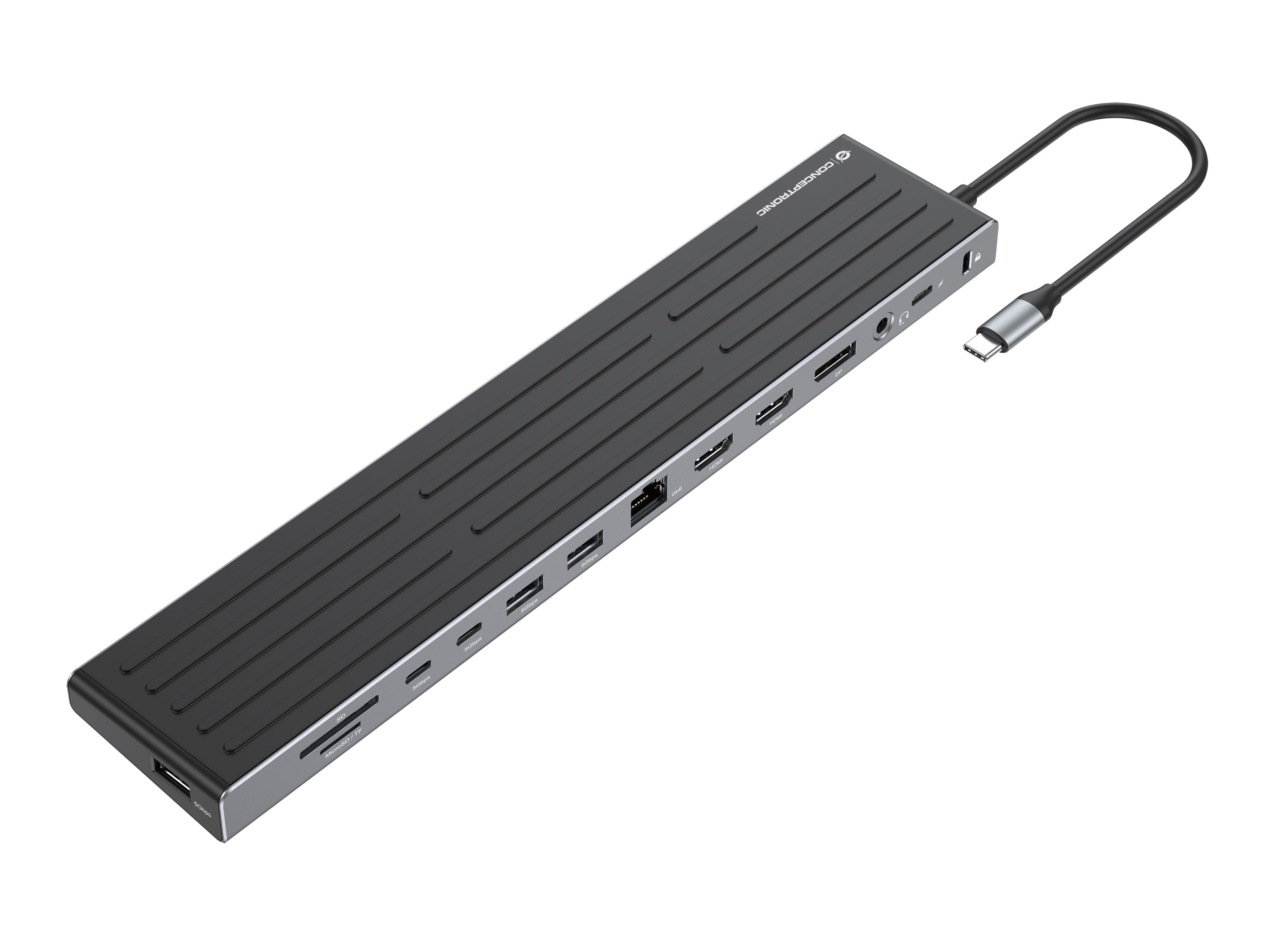 CONCEPTRONIC 14-in-1 MST Docking Station USB 3.2 Gen 1 - HDMI x 2 - DP - GbE LAN - USB-A 5Gbps x 3 - USB-C 5Gbps x 2 - SD - TF/MicroSD - 3.5m