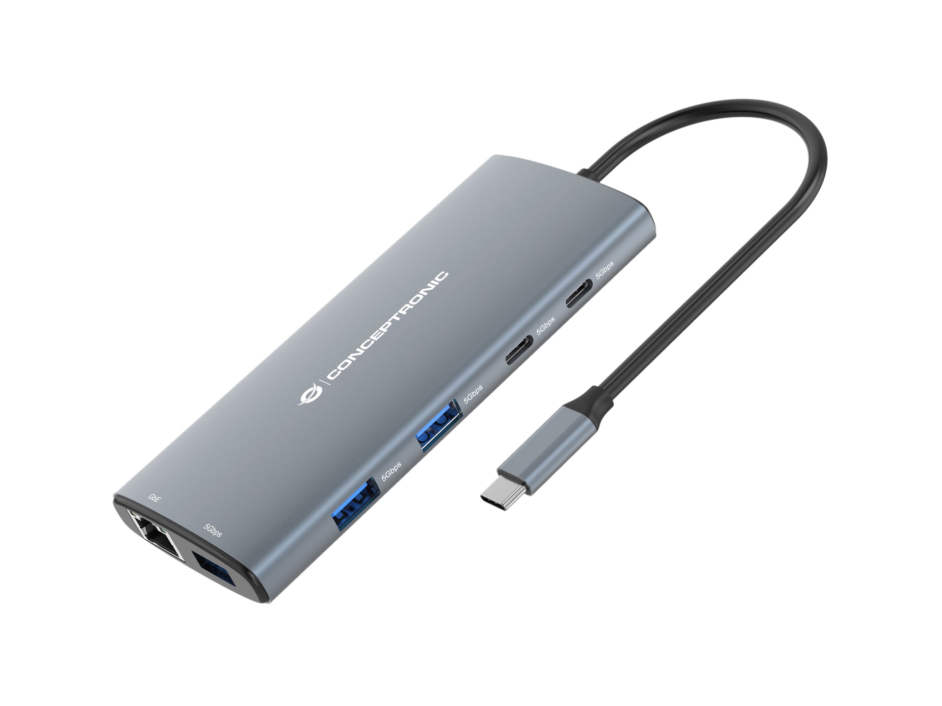 CONCEPTRONIC 10-in-1 USB 3.2 Gen 1 Docking Station - HDMI - 100W USB PD - USB-C 5Gbps x 2 - USB-A 5Gbps x 3 - SD - TF/MicroSD - GbE