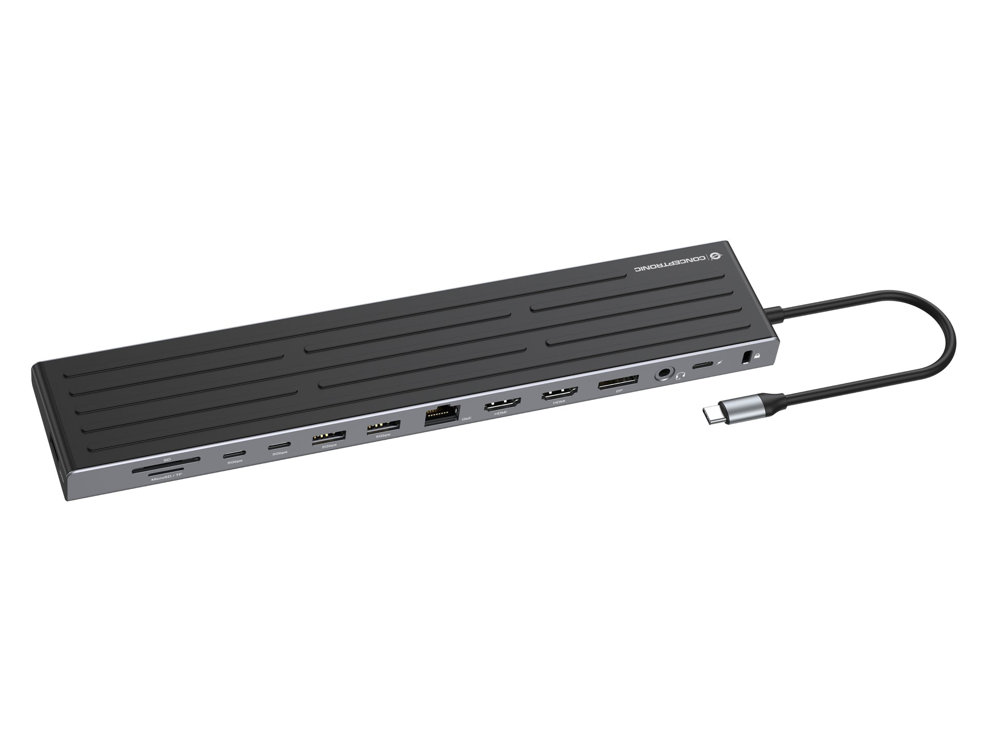 CONCEPTRONIC 14-in-1 MST Docking Station USB 3.2 Gen 1 - HDMI x 2 - DP - GbE LAN - USB-A 5Gbps x 3 - USB-C 5Gbps x 2 - SD - TF/MicroSD - 3.5m