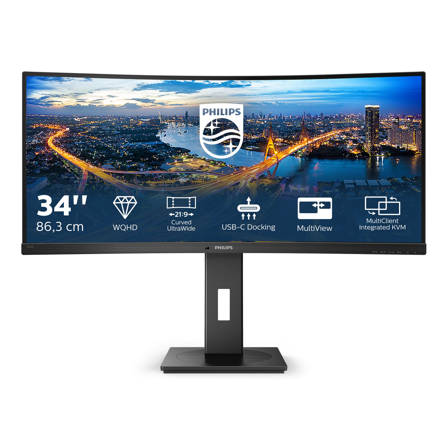 PHILIPS B-Line - 34 inch Curved - UltraWide Quad HD VA LED Monitor - 3440x1440 - USB-C Dock - HAS / RJ45