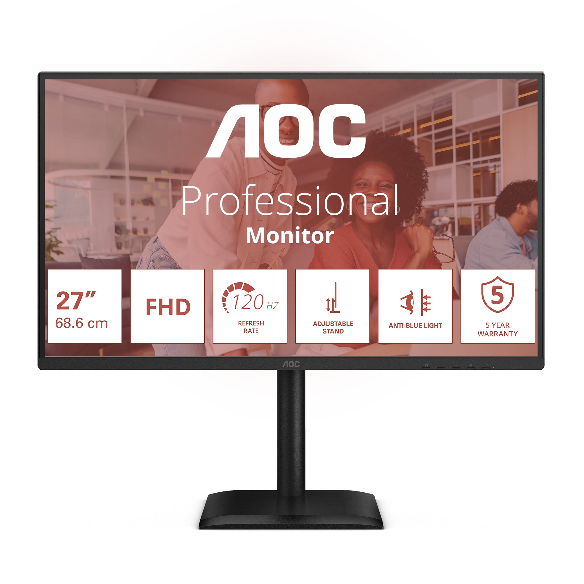 AOC E4 Series - 27 inch - Full HD LED Monitor - 1920x1080 - Pivot - HAS