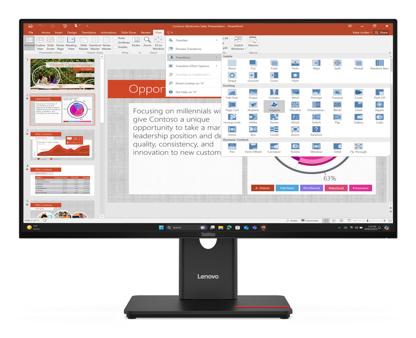 LENOVO ThinkVision T27-40 - 27 inch - Full HD IPS LED Monitor - 1920x1080 - 120Hz - Pivot / HAS / USB-C