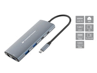 CONCEPTRONIC 10-in-1 USB 3.2 Gen 1 Docking Station - HDMI - 100W USB PD - USB-C 5Gbps x 2 - USB-A 5Gbps x 3 - SD - TF/MicroSD - GbE