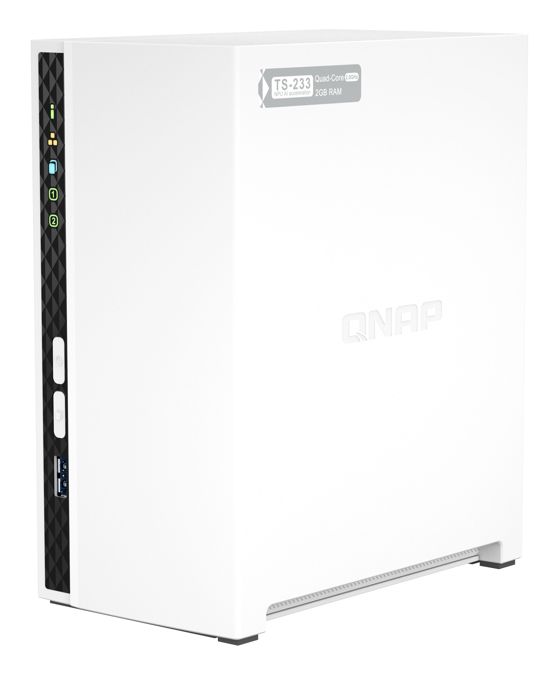 QNAP ARM 4-core Cortex-A55 NAS Mini Tower - 2x 3.5 Inch Bays - 2GB RAM - 4GB Flash - White