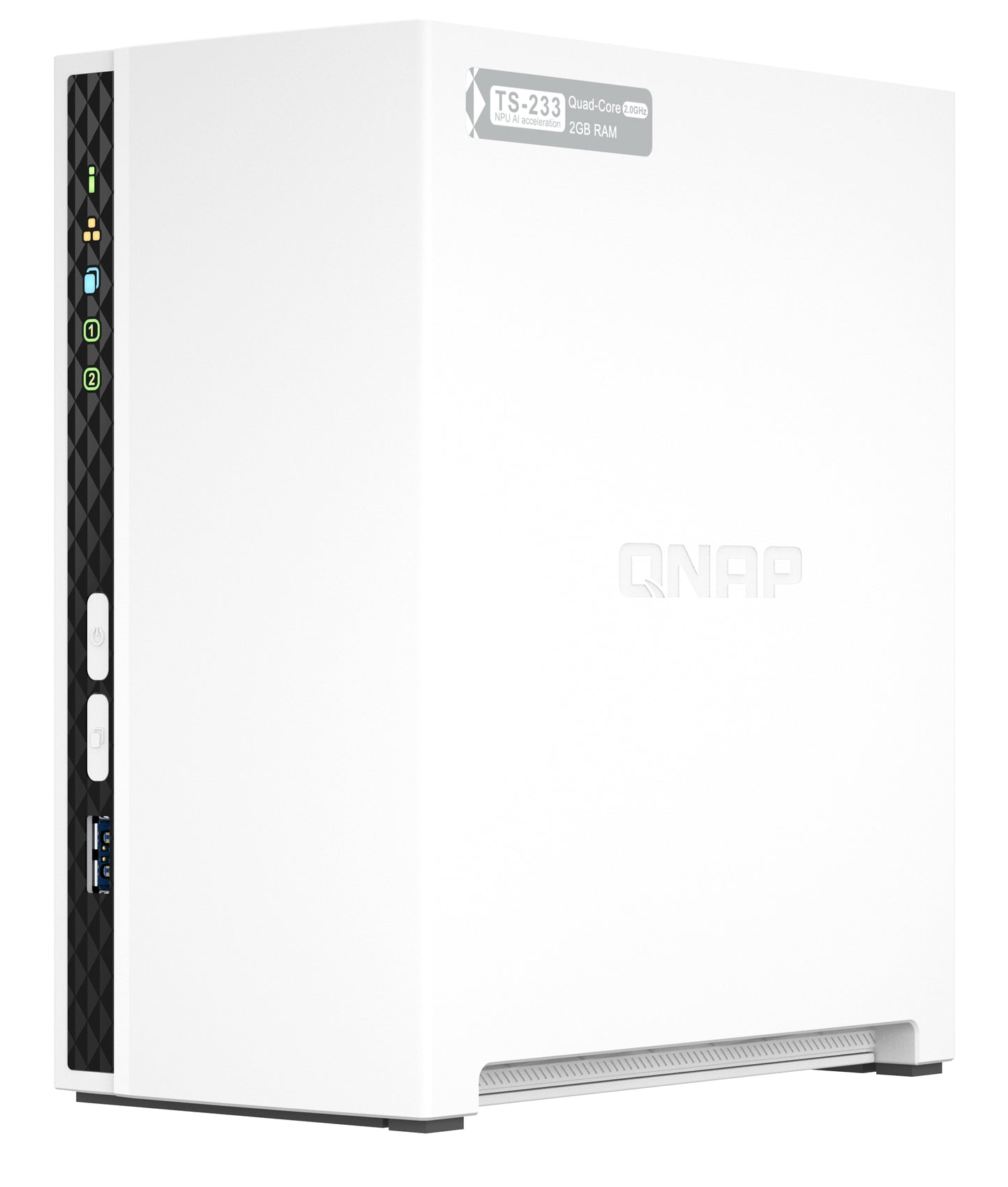 QNAP ARM 4-core Cortex-A55 NAS Mini Tower - 2x 3.5 Inch Bays - 2GB RAM - 4GB Flash - White