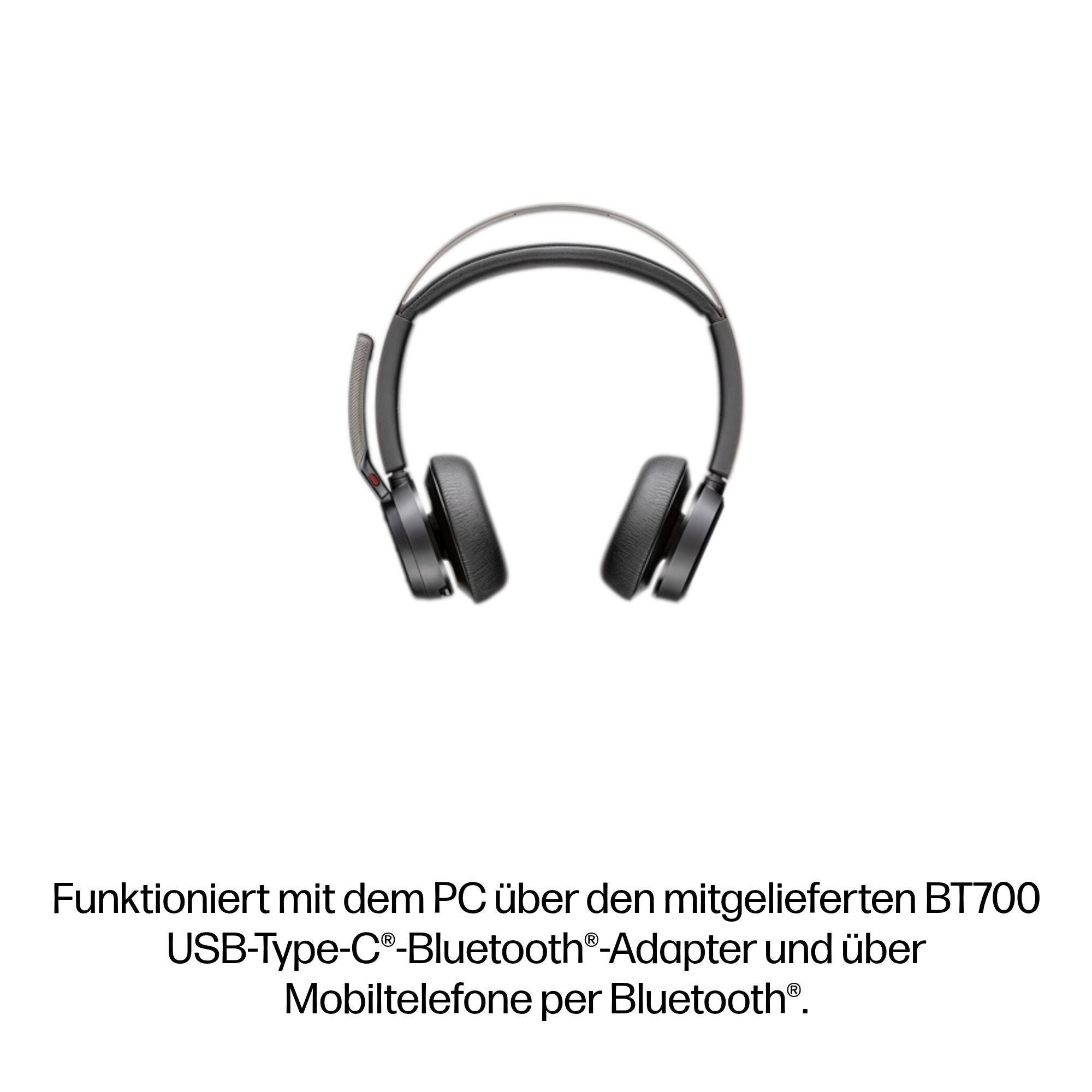 HP INC. Poly Voyager Focus 2 Microsoft Teams Certified USB-C-C Headset + USB-C/A Adapter + Charging Stand