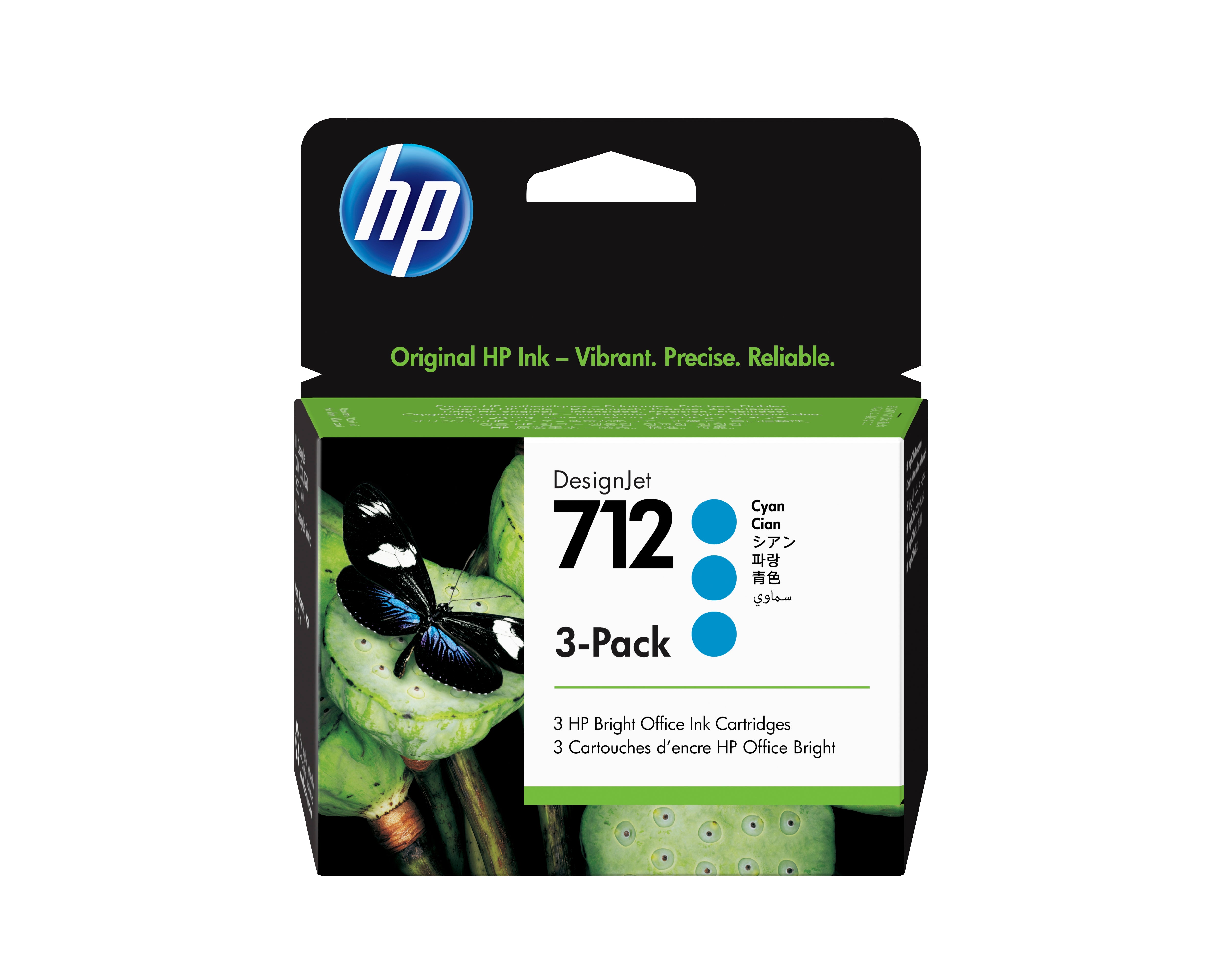 HP INC. 712 29ml Cyan DesignJet Ink Cartridge 3-Pack (3ED77A)