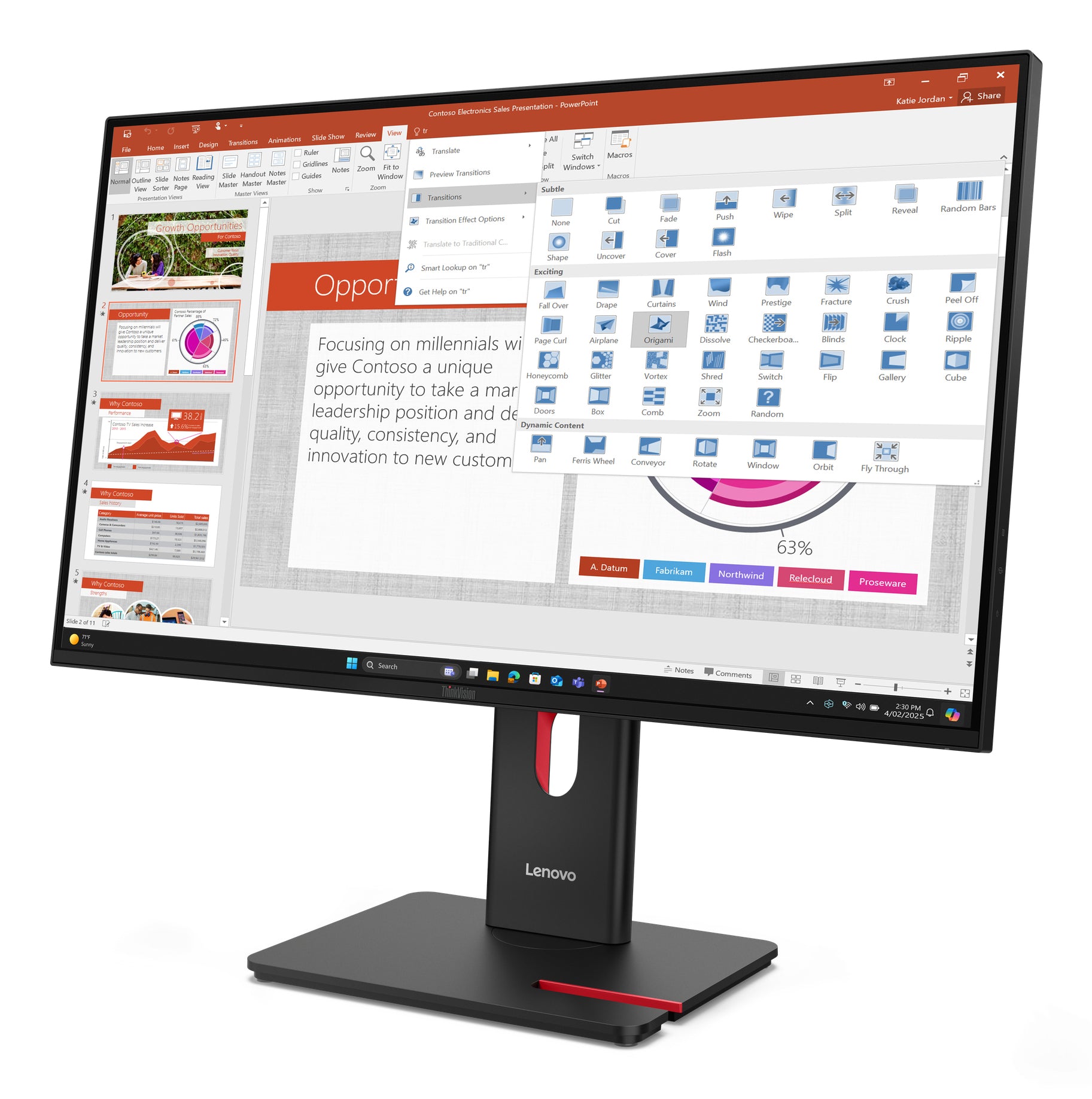 LENOVO ThinkVision T27-40 - 27 inch - Full HD IPS LED Monitor - 1920x1080 - 120Hz - Pivot / HAS / USB-C