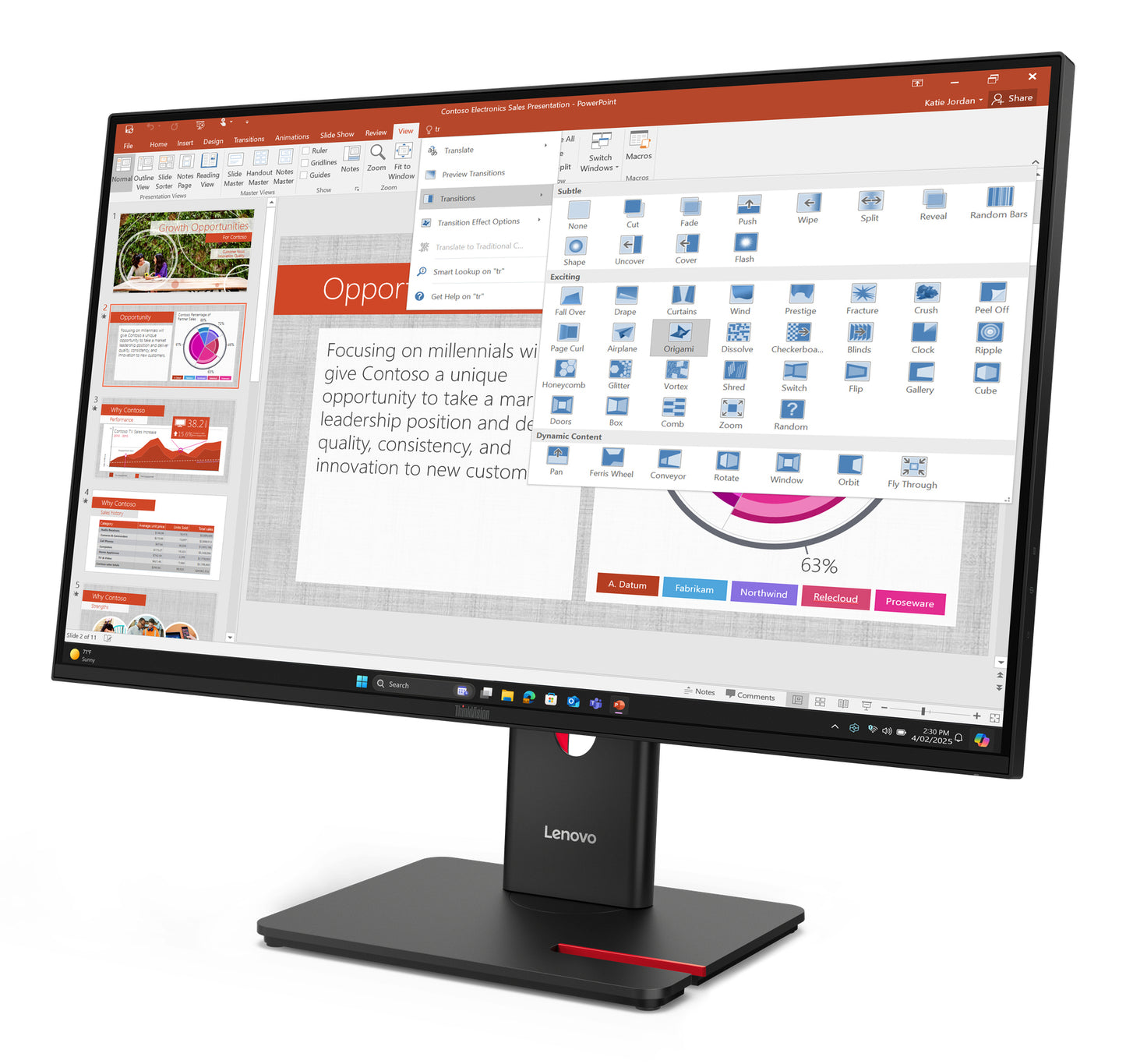 LENOVO ThinkVision T27-40 - 27 inch - Full HD IPS LED Monitor - 1920x1080 - 120Hz - Pivot / HAS / USB-C