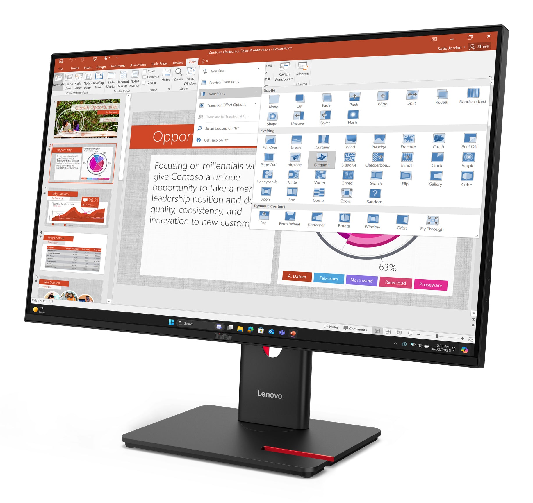LENOVO ThinkVision T27-40 - 27 inch - Full HD IPS LED Monitor - 1920x1080 - 120Hz - Pivot / HAS / USB-C