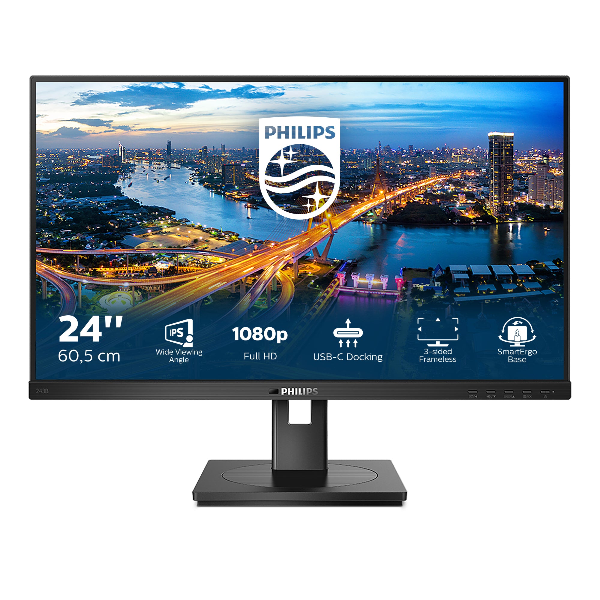 PHILIPS B-Line - 24 inch - Full HD IPS LED Monitor - 1920x1080 - USB-C Dock - Pivot / HAS / RJ45